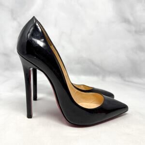 Christian Louboutin Pigalle 120 Patent Leather Pointed Toe Stiletto Heels Black